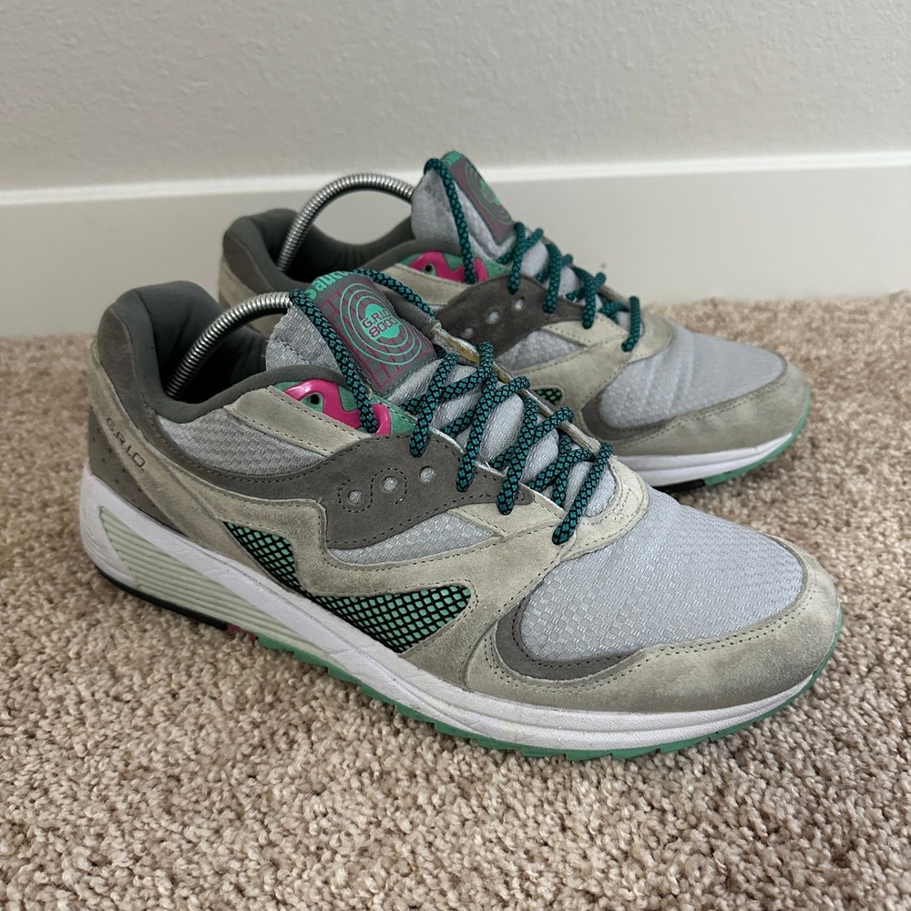 Saucony Grid 8000 CL Sneakers Mens Grey Teal Pink Retro Shoes 11.5 S70197-3